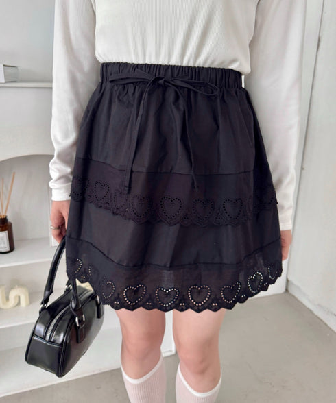 コットンレースハートミニスカート | SL2256002 | ブラック