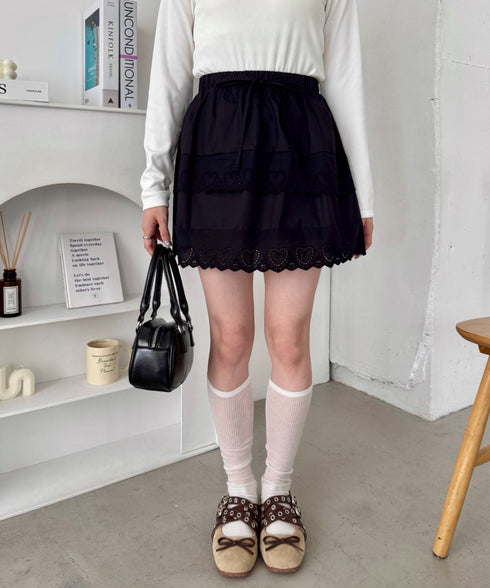 コットンレースハートミニスカート | SL2256002 | ブラック