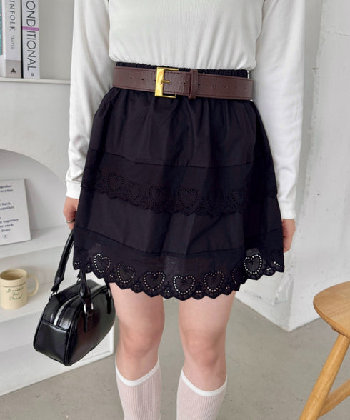コットンレースハートミニスカート | SL2256002 | ブラック