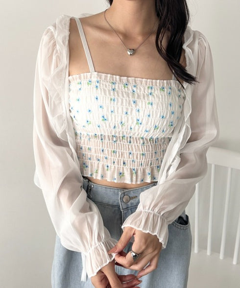 カップ付き小花柄キャミソール | WR2252020 | ブルー