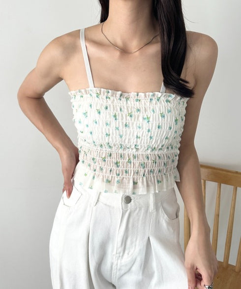 カップ付き小花柄キャミソール | WR2252020 | グリーン