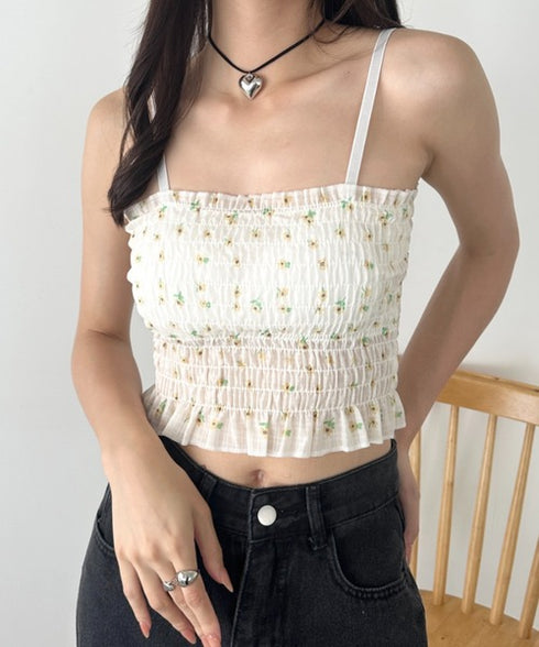 カップ付き小花柄キャミソール | WR2252020 | イエロー