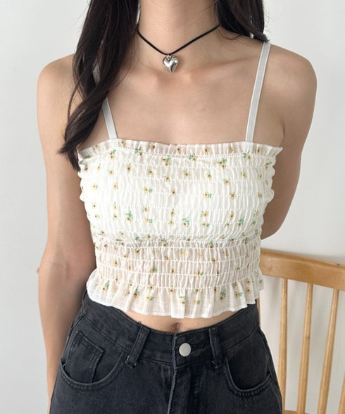 カップ付き小花柄キャミソール | WR2252020 | イエロー