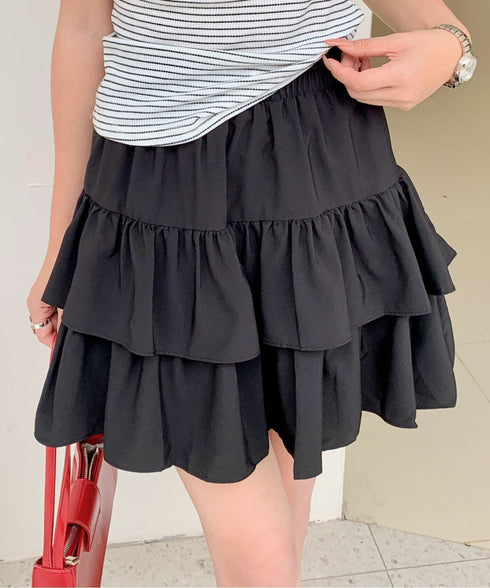 ダブルフリルティアードミニスカート インナーパンツ付き | EV2252060 | ブラック