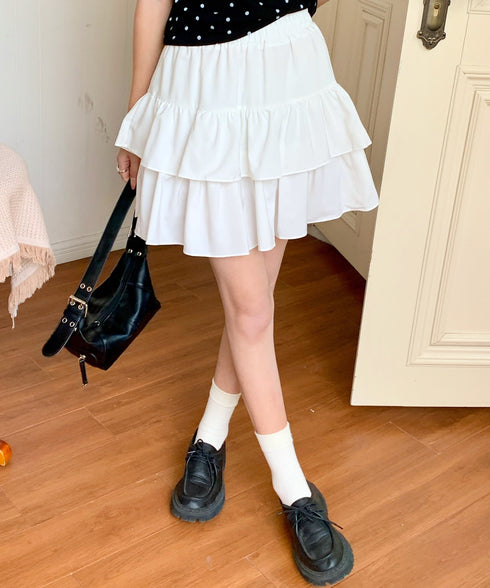 ダブルフリルティアードミニスカート インナーパンツ付き | EV2252060 | ホワイト
