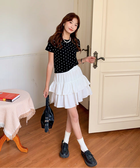 ダブルフリルティアードミニスカート インナーパンツ付き | EV2252060 | ホワイト