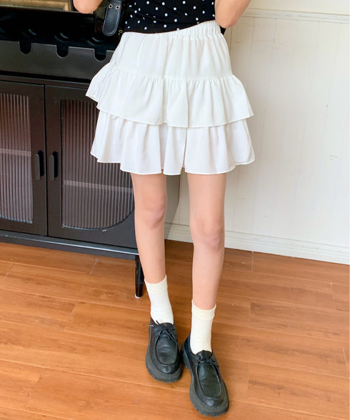 ダブルフリルティアードミニスカート インナーパンツ付き | EV2252060 | ホワイト