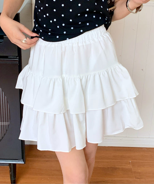 ダブルフリルティアードミニスカート インナーパンツ付き | EV2252060 | ホワイト