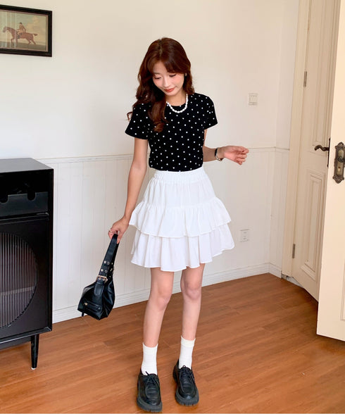 ダブルフリルティアードミニスカート インナーパンツ付き | EV2252060 | ホワイト