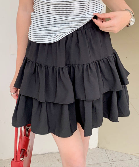 ダブルフリルティアードミニスカート インナーパンツ付き | EV2252060 | ブラック