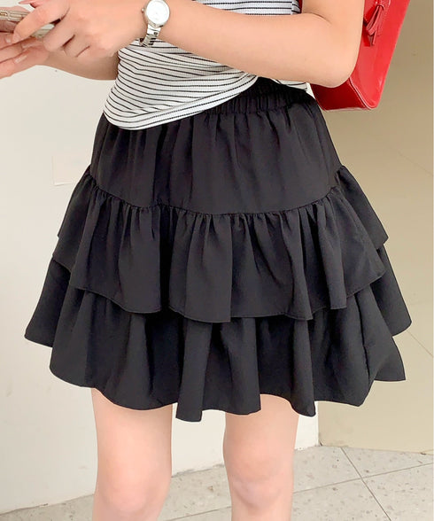 ダブルフリルティアードミニスカート インナーパンツ付き | EV2252060 | ブラック
