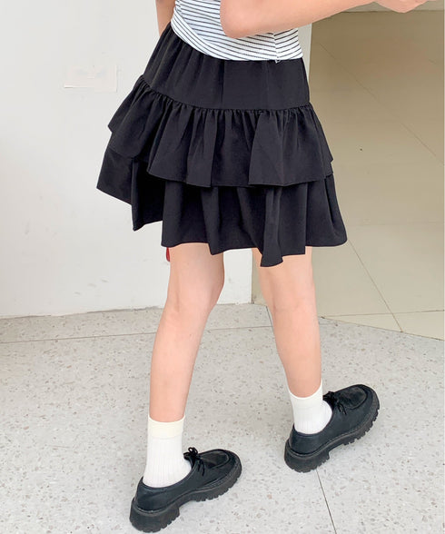 ダブルフリルティアードミニスカート インナーパンツ付き | EV2252060 | ブラック