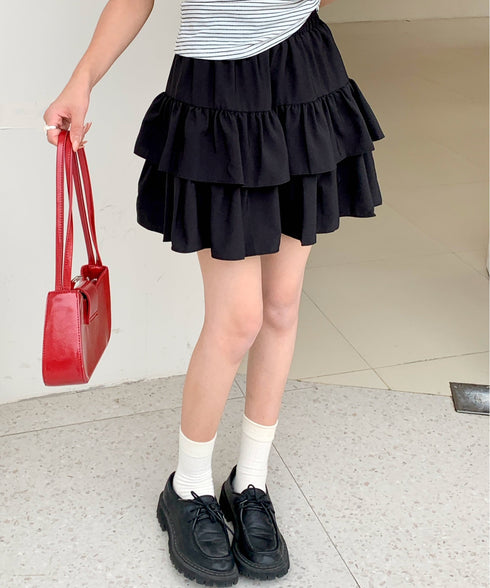 ダブルフリルティアードミニスカート インナーパンツ付き | EV2252060 | ブラック