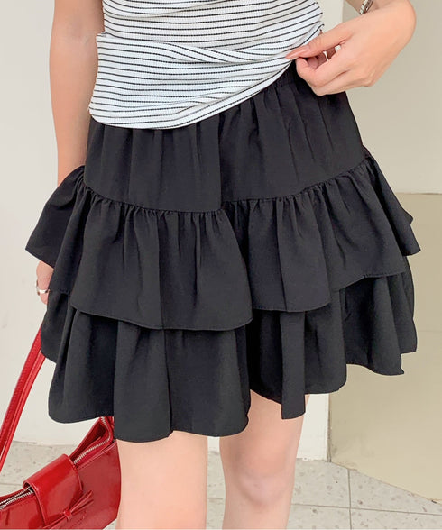 ダブルフリルティアードミニスカート インナーパンツ付き | EV2252060 | ブラック