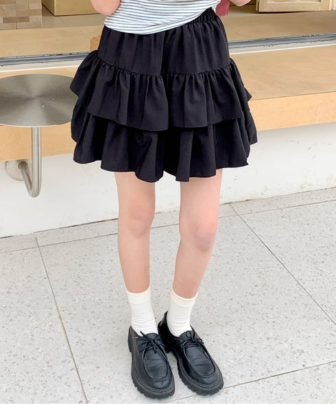 ダブルフリルティアードミニスカート インナーパンツ付き | EV2252060 | ブラック