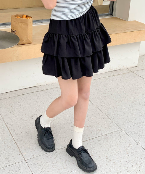 ダブルフリルティアードミニスカート インナーパンツ付き | EV2252060 | ブラック