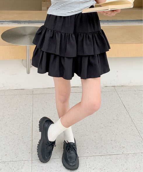 ダブルフリルティアードミニスカート インナーパンツ付き | EV2252060 | ブラック