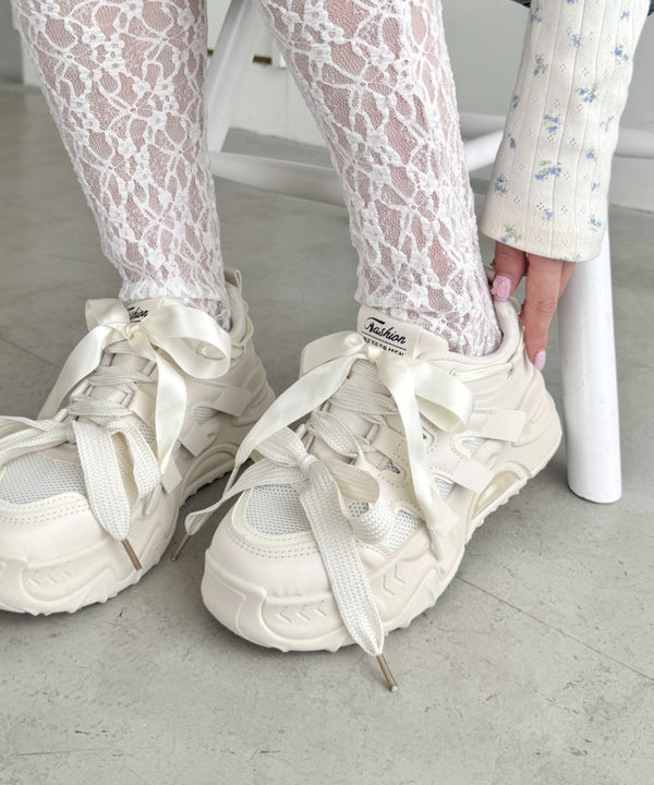 【靴紐2SET】ダブルリボン厚底スニーカー | LO3256001 | アイボリー