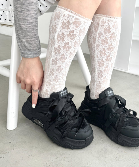 【靴紐2SET】ダブルリボン厚底スニーカー | LO3256001 | ブラック