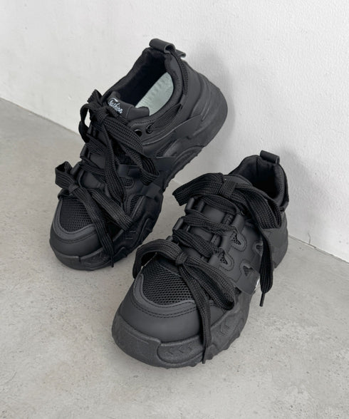 【靴紐2SET】ダブルリボン厚底スニーカー | LO3256001 | ブラック