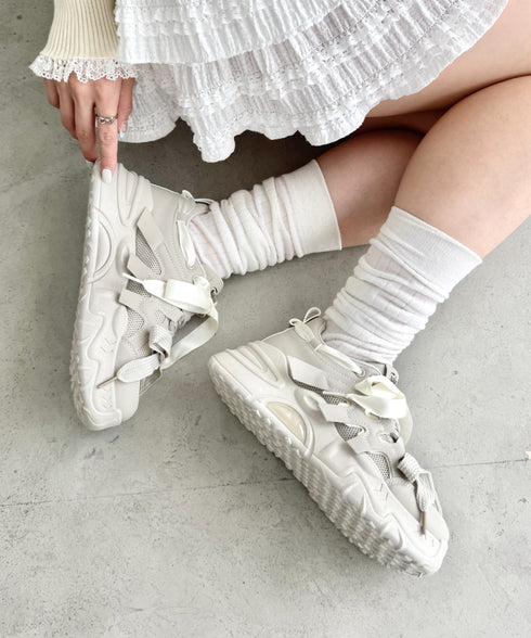 【靴紐2SET】ダブルリボン厚底スニーカー | LO3256001 | グレイッシュベージュ