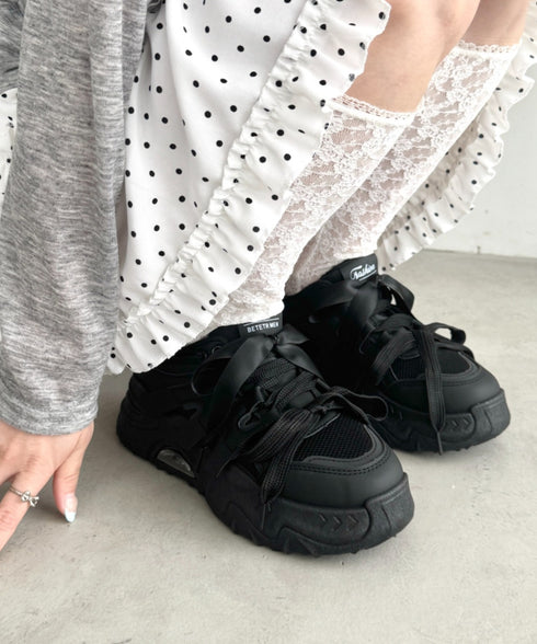 【靴紐2SET】ダブルリボン厚底スニーカー | LO3256001 | ブラック