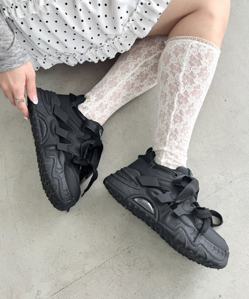 【靴紐2SET】ダブルリボン厚底スニーカー | LO3256001 | ブラック