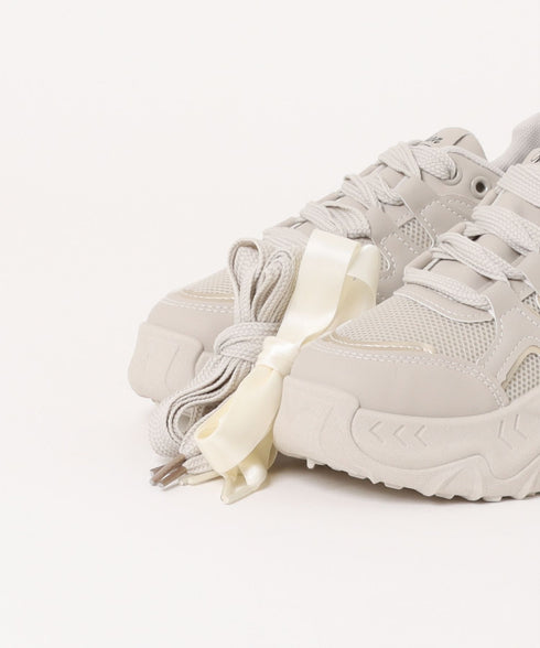 【靴紐2SET】ダブルリボン厚底スニーカー | LO3256001 | グレイッシュベージュ