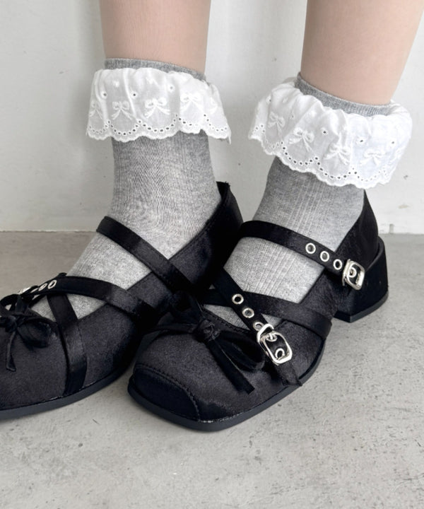 クロスベルトクラッシュサテンバレエシューズ | LO3256002 | ブラック