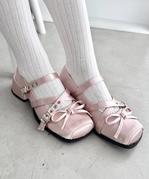 クロスベルトクラッシュサテンバレエシューズ | LO3256002 | ピンク