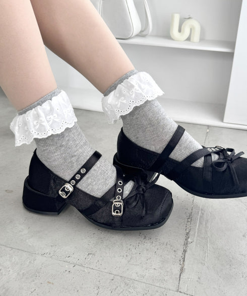 クロスベルトクラッシュサテンバレエシューズ | LO3256002 | ブラック