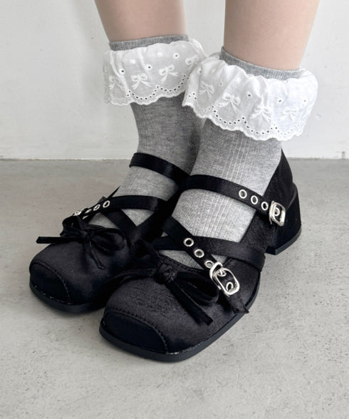 クロスベルトクラッシュサテンバレエシューズ | LO3256002 | ブラック