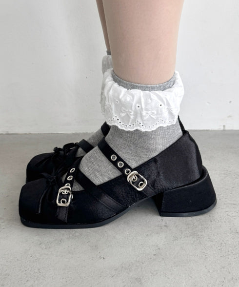 クロスベルトクラッシュサテンバレエシューズ | LO3256002 | ブラック