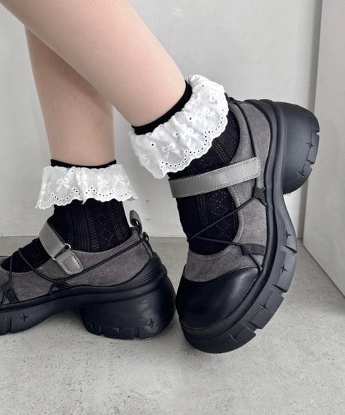 リボンコットンレースフリルソックス | LO6256004 | ブラック