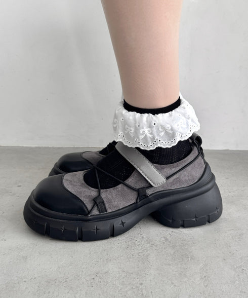 リボンコットンレースフリルソックス | LO6256004 | ブラック