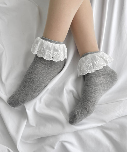 リボンコットンレースフリルソックス | LO6256004 | グレー