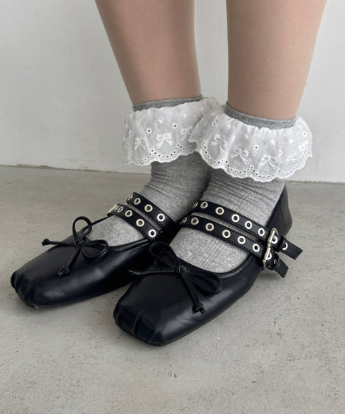 リボンコットンレースフリルソックス | LO6256004 | グレー