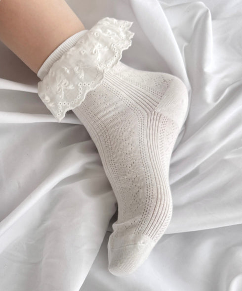リボンコットンレースフリルソックス | LO6256004 | ホワイト