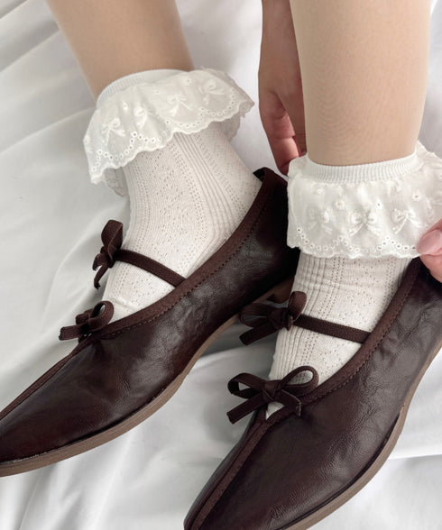 リボンコットンレースフリルソックス | LO6256004 | ホワイト