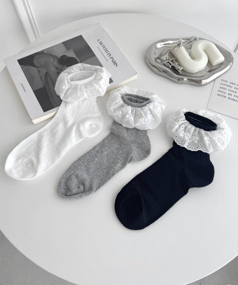 リボンコットンレースフリルソックス | LO6256004 | グレー