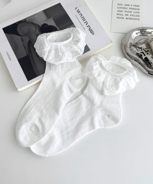 リボンコットンレースフリルソックス | LO6256004 | ホワイト