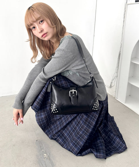 スタッズベルトPUショルダーバッグ | LO1256006 | ブラック