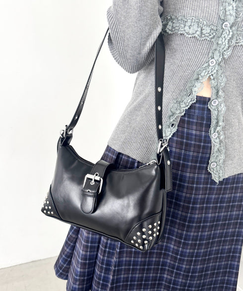 スタッズベルトPUショルダーバッグ | LO1256006 | ブラック