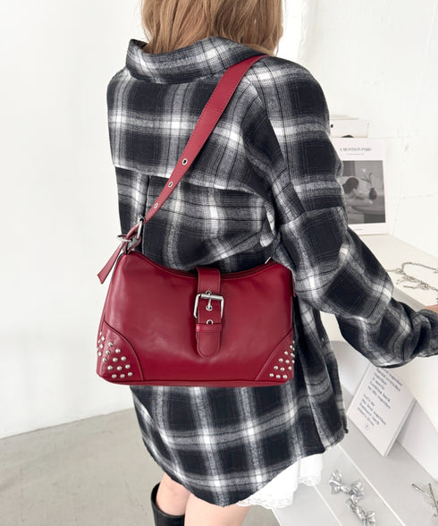 スタッズベルトPUショルダーバッグ | LO1256006 | レッド