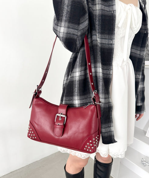 スタッズベルトPUショルダーバッグ | LO1256006 | レッド