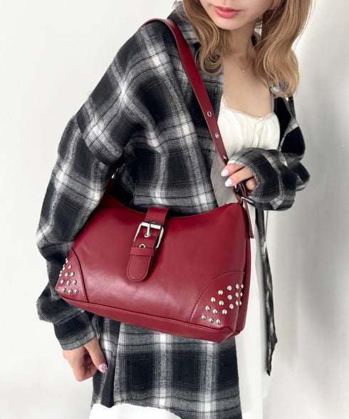 スタッズベルトPUショルダーバッグ | LO1256006 | レッド