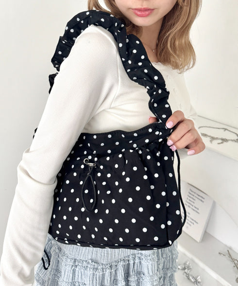 アウトポケットくしゅくしゅドットショルダーバッグ | LO1256008 | ブラック