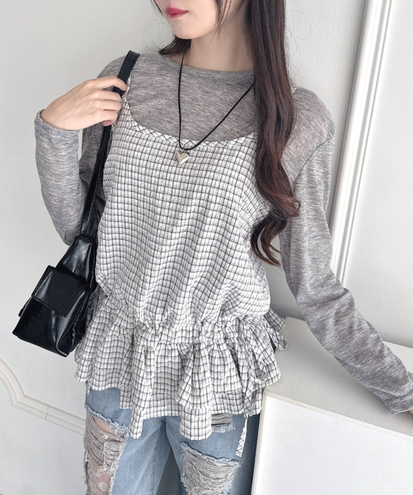 サイドリボンフリルチェックキャミソール | LO2253001 | ホワイト