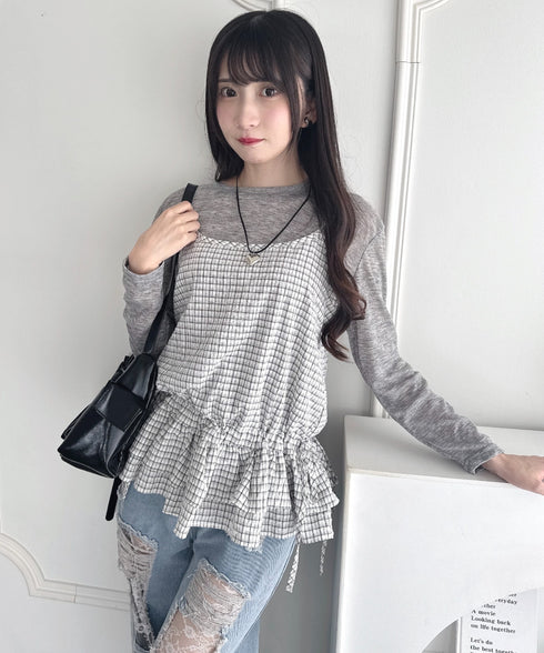 サイドリボンフリルチェックキャミソール | LO2253001 | ホワイト