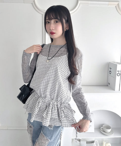 サイドリボンフリルチェックキャミソール | LO2253001 | ホワイト